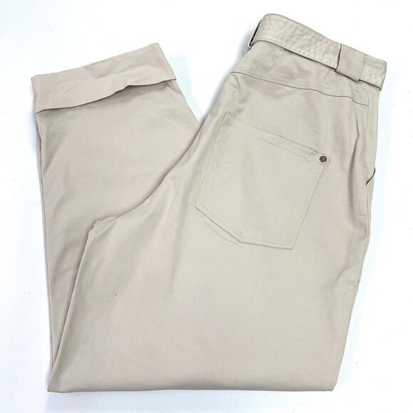 Ted Baker 3 Belted Trouser‎ Womens 8/10 Barrel Leg Ankle Belted Cuffed Tan FLAW - Picture 16 of 16